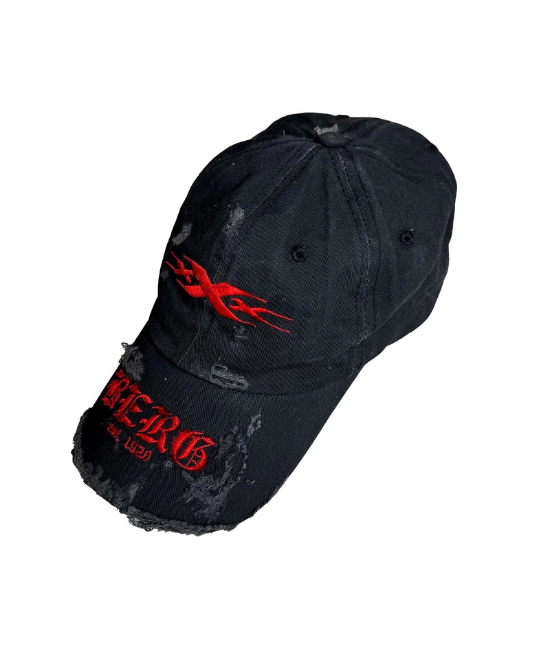 TRIPLE X - CAP - DISTRESSED, STONE WASHED - BLACK