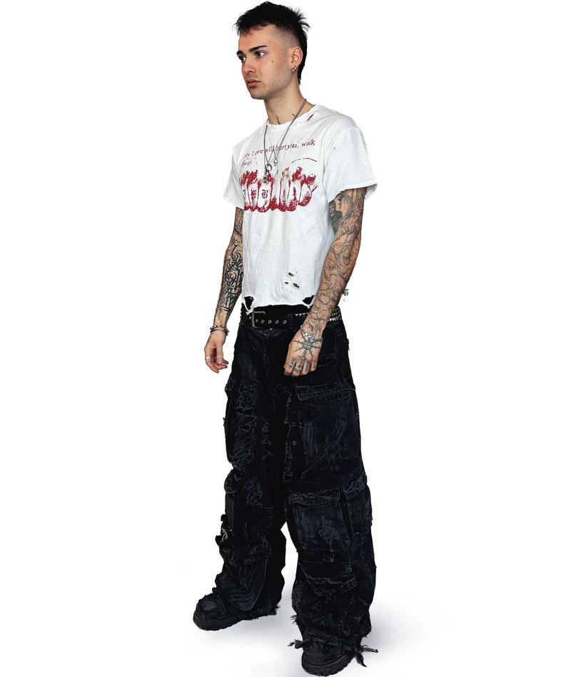 BARE KNUCKLE - DISTRESSED T-SHIRT | WHITE, UNISEX - Image 4