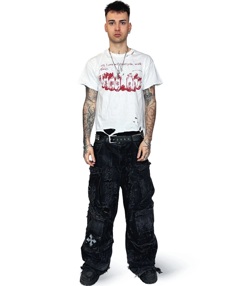 BARE KNUCKLE - DISTRESSED T-SHIRT | WHITE, UNISEX - Image 3