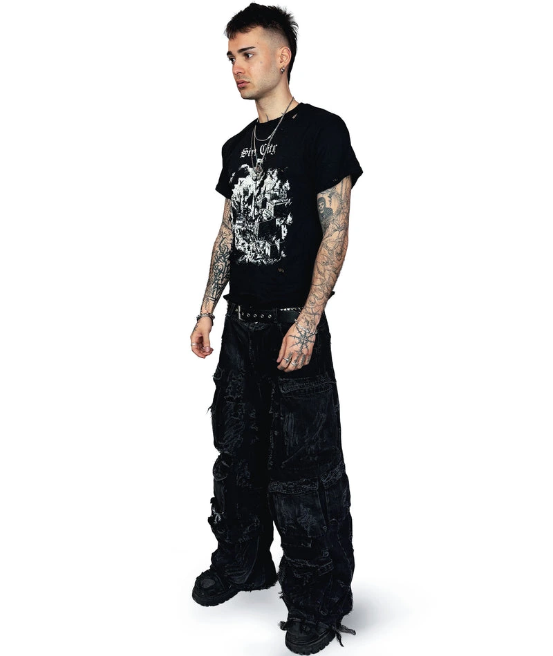 SIN CITY - DISTRESSED T-SHIRT | BLACK/WHITE UNISEX - Image 3