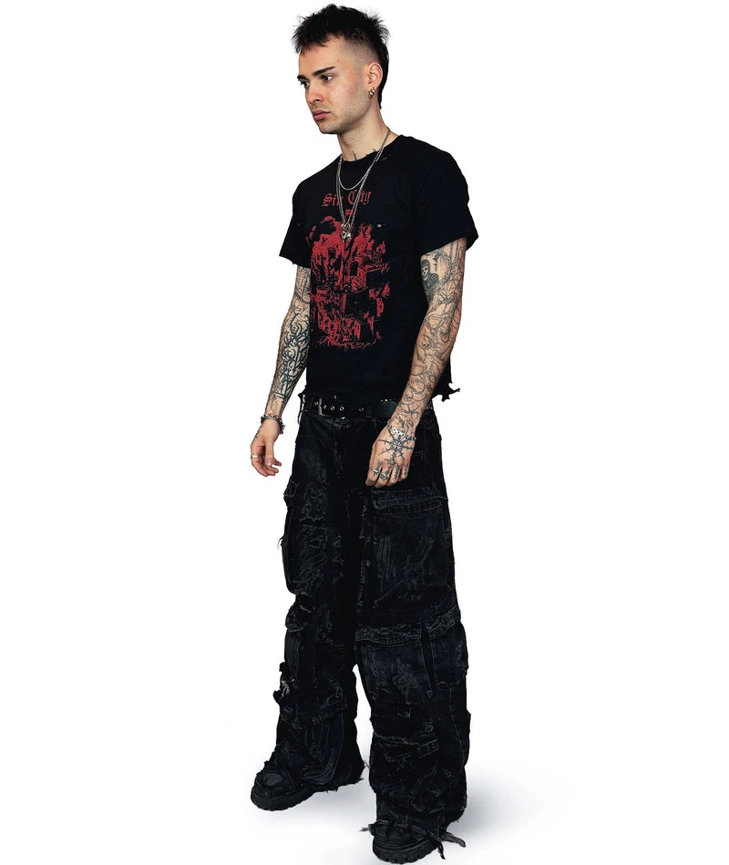 SIN CITY - DISTRESSED T-SHIRT | BLACK/RED UNISEX - Image 3