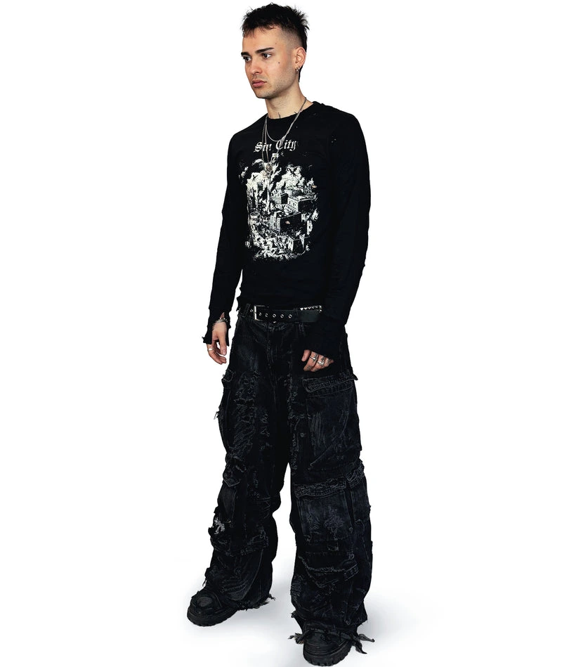 SIN CITY - DISTRESSED LONGSLEEVE | BLACK/WHITE, UNISEX - Image 4