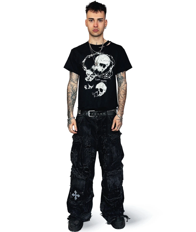 LOVE HURTS - DISTRESSED T-SHIRT | BLACK/WHITE UNISEX - Image 3