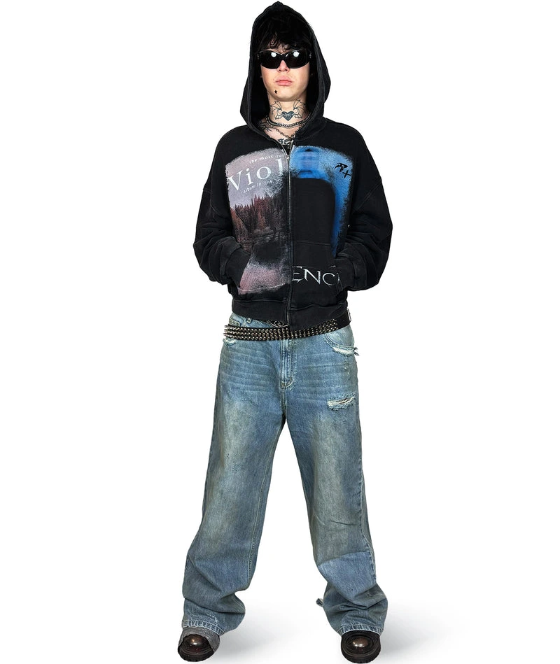 VIOLENCE - OVERSIZED ZIP-HOODIE (WASHED) | UNISEX - Image 3